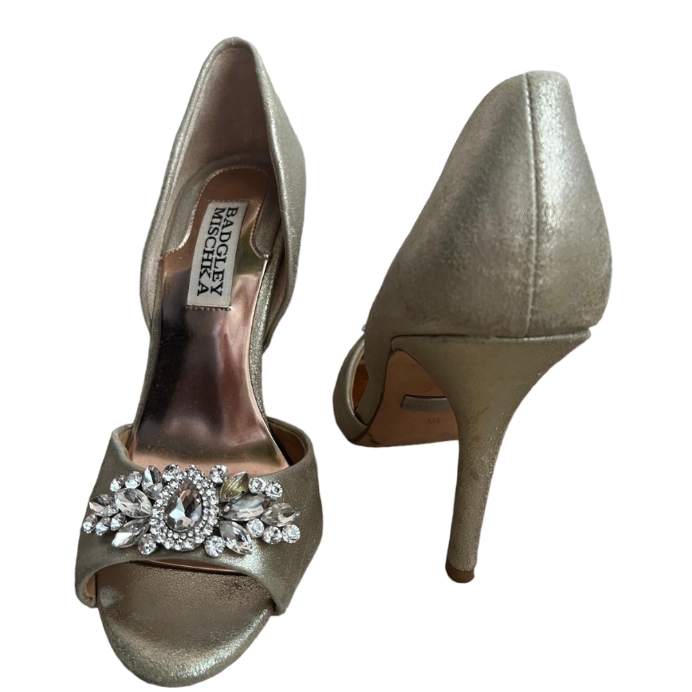 Badgley Mischka Candace Peep Toe Pumps Size 4.5 - Picture 3 of 4
